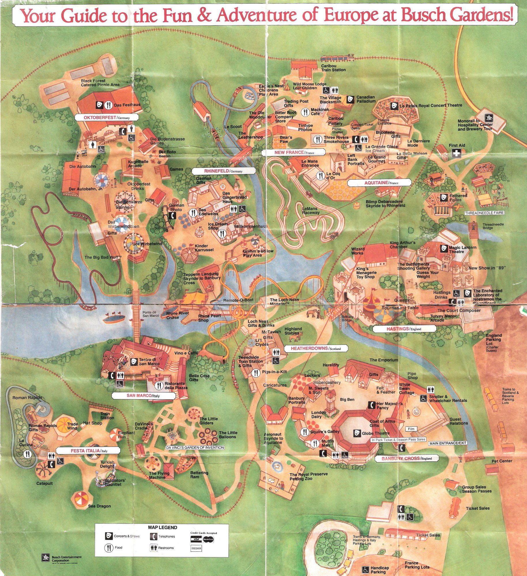 Park Map Busch Gardens The Old Country 1991 The Dod3